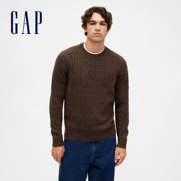 【GAP】男裝|圓領長袖針織衫-棕色(807068)