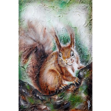 松鼠畫布原創野生動物藝術抽象油畫現代牆藝術