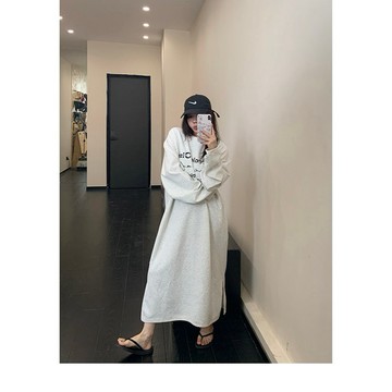 【RICECAKE & OISIS】美式簡約 字母印花 長袖t恤 過膝長款 高級感 百搭 oversize 女