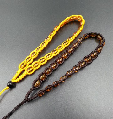 精品 高仿琥珀米珠純手工編制白玉翡翠碧玉手把件吊墜繩把件繩