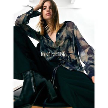 In Credible微透高級感長袖真絲上衣外搭氣質薄款桑蠶絲襯衫女