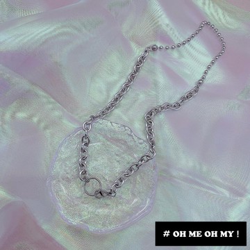 現貨隔日配C/個性款鋼珠鍊/不退色鈦鋼項鍊/鈦鋼拼接鍊條項鍊/不生鏽/多層次搭配/冷淡風鋼飾/金屬項鍊/鋼項鍊