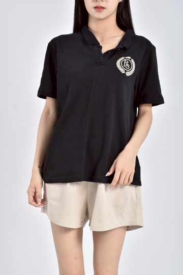(S) roots棉質純棉刺繡黑色短袖上衣