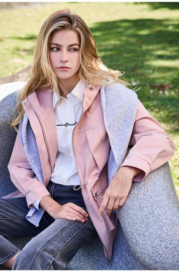 腰抽繩連帽風衣外套