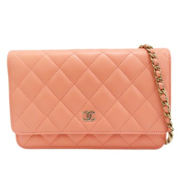 【二手名牌BRAND OFF】CHANEL 香奈兒 粉膚色 羊皮 WOC 鍊帶 肩背包 金扣