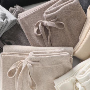 2025春秋新款100%純羊毛針織褲女闊腿褲寬松小個子直筒長褲垂感