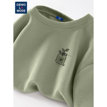 Genio Lamode華夫格長袖男士秋季2025新款男生寬松重磅t恤打底衫