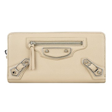 BALENCIAGA METALLIC EDGE銀釦拉鍊長夾（粉膚）_廠商直送