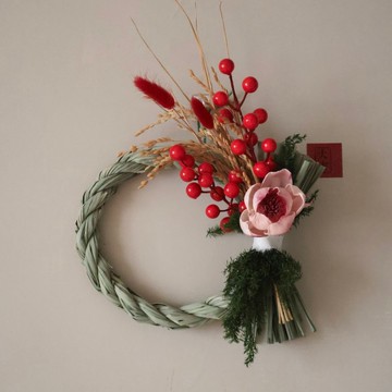 DIY材料包 馬年迎春日式注連繩掛飾 新年花禮 新春 擴香花 親子手