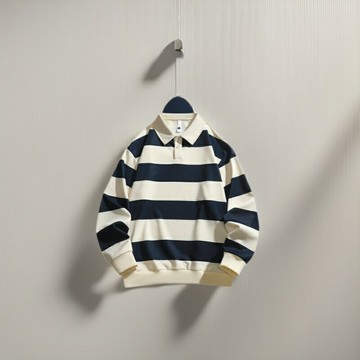 跨境亞馬遜熱賣男士百搭長袖春秋季新款條紋寬松POLO衫現貨速發鑫弘-衣錦男裝