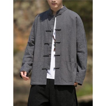 新中式男裝春秋款中國風立領夾克外套古風寬松大碼青年中山裝唐裝