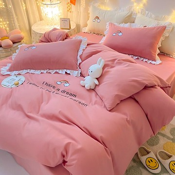 純色彩虹床單被套床品四件套北歐風ins學生宿舍床上三件套床笠款4