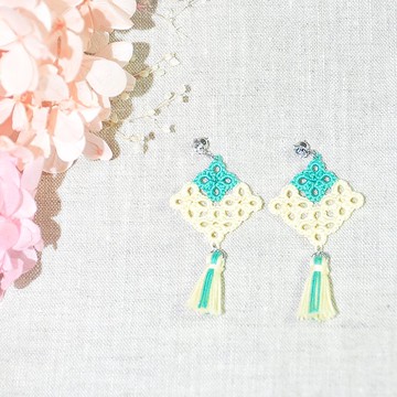 新品萬歲! 馬賽克方塊耳環 鳯梨 流蘇 Mosaic Square Earrings