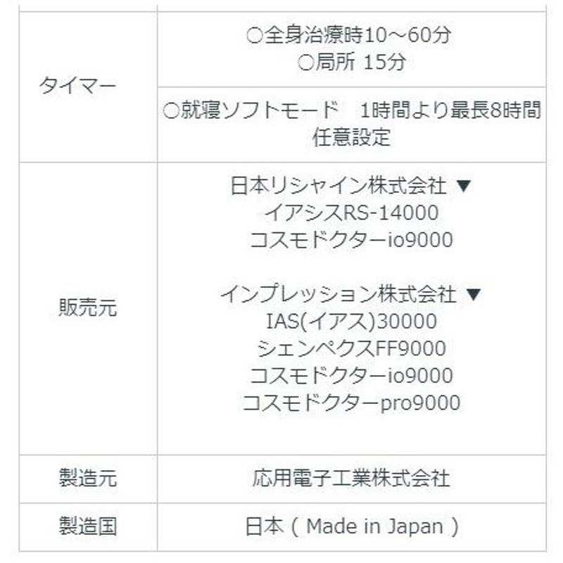 コスモドクター Io9000（イオ9000） Aランク 8年保証 コスモヘルス