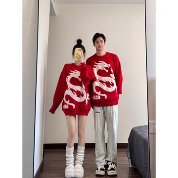 新年過年跨年戰袍情侶裝秋冬新款紅色毛衣2025蛇年本命年春節衣服