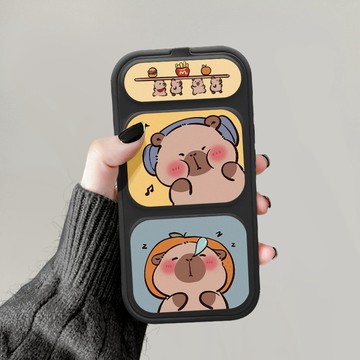 卡皮巴拉摺疊支架適用蘋果16pro創意iPhone15promax手機殼卡通14plus創意13大孔防摔12軟殼