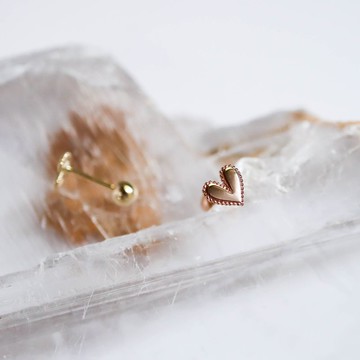 轉珠 14K 黃K金 點點珠邊愛心耳環 玫瑰金 鎖珠耳環 可戴洗澡