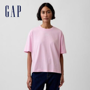 【GAP】寬鬆版型 Gap LOGO 長版T恤-櫻草粉(899175)