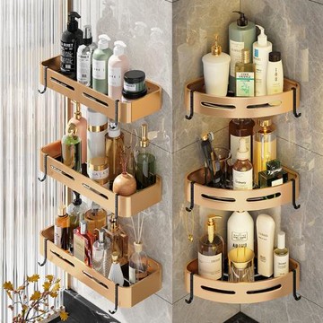 衛生間置物架洗漱臺上方三角壁掛免打孔廁所洗澡墻角浴室收納架子