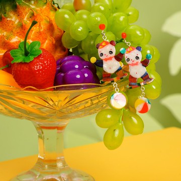 熊貓玩雜耍 80s復古昭和 耳釘耳夾 天然貝殼材料