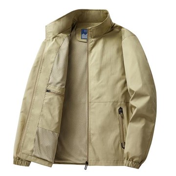 春季新款男士四面彈力大碼夾克運動休閑寬松薄款男士立領外套男