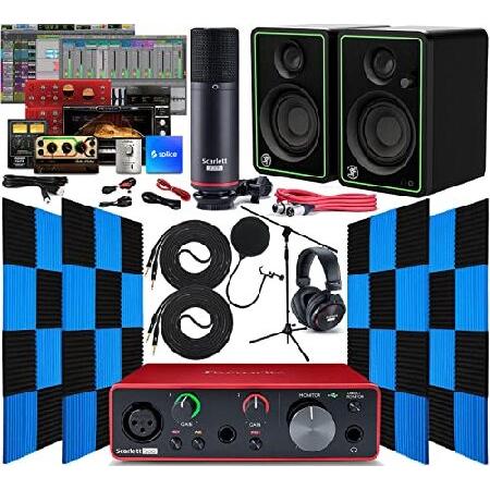 Focusrite Scarlett Solo 2x2 USB Audio Interface with Creative Software and Studio Bundle with CR3-X Pair Studio Monitors, 24 Pack Acoustic Soundproof