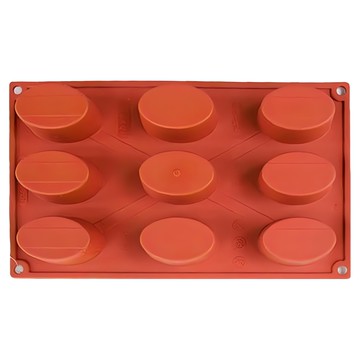 義大利Pavoni 九連橢圓矽膠模  一次製作多個點心，烘焙時間更節省  1入  橘紅色