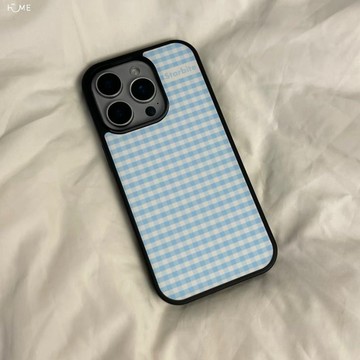韓系ins夏日奶藍格子小眾iPhone17蘋果15/16promax手機殼141312新