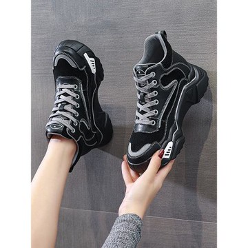 老爹鞋女厚底2025春季新款韓版網紅透氣休閑鞋真皮百搭運動高幫鞋
