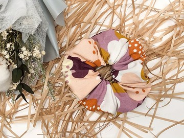 橘粉雲朵印花髮圈