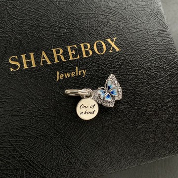 4.13小寶s925銀圓牌青花瓷白鋯蝴蝶吊墜女僅吊墜側墜小眾設計高級