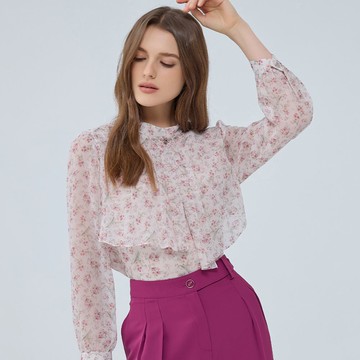 ILEY伊蕾 花束抓摺活片雪紡上衣(淺粉色；M-XL)1233181417