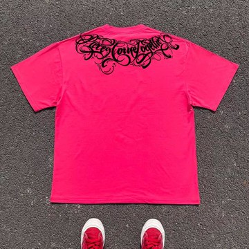 王有病工作室 重磅260G！領口字母花體設計oversize小眾短袖T恤