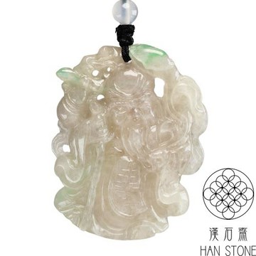 【漢石齋】天然翡翠A貨 壽翁玉珮吊墜 冰糯種飄花(36*47*8mm)
