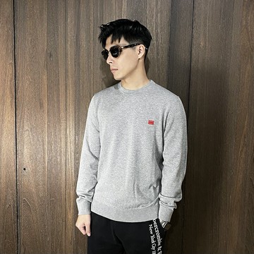 美國百分百【全新真品】HUGO BOSS 針織毛衣 圓領 男款 休閒 素面 針織 長袖上衣 logo 灰色 CZ26