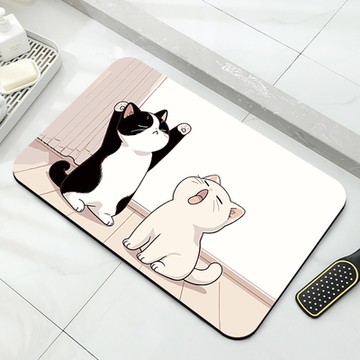 【帕斯特地墊】雙層超吸水浴室防滑地墊 居家浴室 快速吸水 速乾防滑 腳踏墊 伸懶喵喵 40*60cm(地墊)