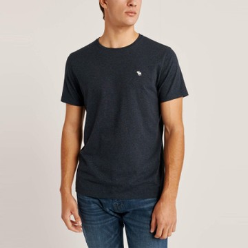 麋鹿 AF A&F 刺繡麋鹿Soft質感系列素面短袖T恤-麻花深藍色