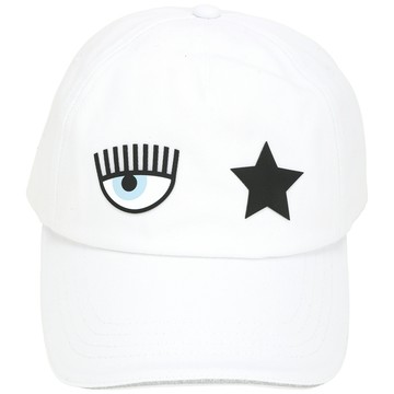 Chiara Ferragni Eye Star 矽膠眨眼星星銀蔥飾邊棉質棒球帽(白色)