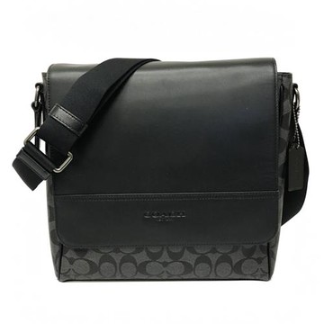 【COACH】HOUSTON MAP C LOGO掀蓋男款斜背包(黑灰)