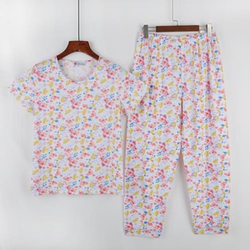 夏季中老年純棉短袖套裝全棉睡衣家居服加肥大碼媽媽半袖套頭
