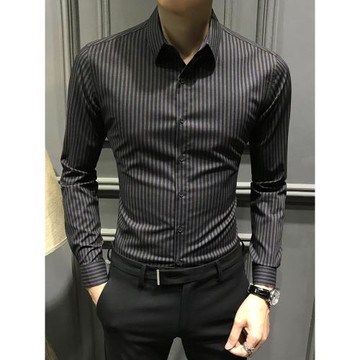 秋季條紋襯衫男長袖韓版2025新款商務休閑襯衣修身潮流高級上衣寸