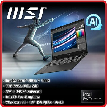 MSI 微星 Prestige 16 AI Evo B1MG-007TW 16吋 AI 筆電 Intel Core Ultra 7 155H/32G/1T SSD/W11/QHD+/16