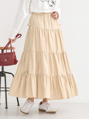 蓬鬆感蝴蝶結綁帶造型長裙(01000112400) - earth music&ecology