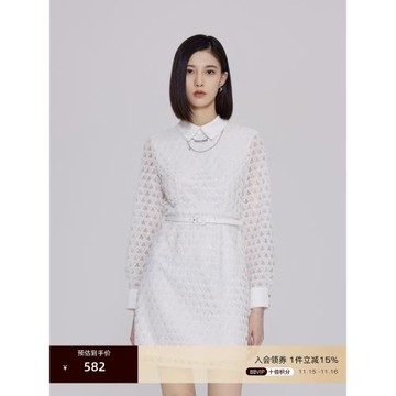 OBEG歐碧倩蕾絲連衣裙春秋鏤空繡花禮服裙子10443045