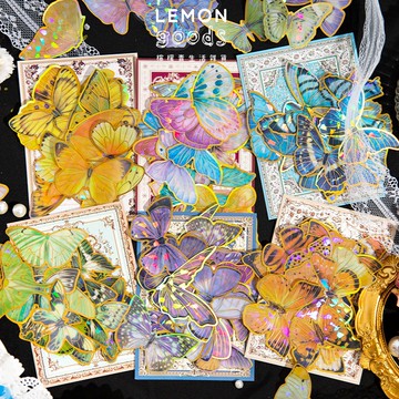 🍋檸檬青🍋 新款現貨蝶夢之境系列6款30枚入超美鐳射閃閃蝴蝶PET防水貼紙手帳裝飾素材
