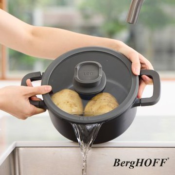 BergHOFF貝高福 Stone+陶瓷塗層不沾鍋雙耳含蓋壓鑄湯鍋24cm(BHST-W24-BK)