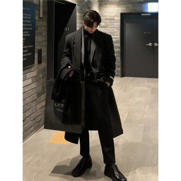 冬季新款毛呢大衣男中長款過膝無羊絨呢子風衣男韓版寬松冬款外套