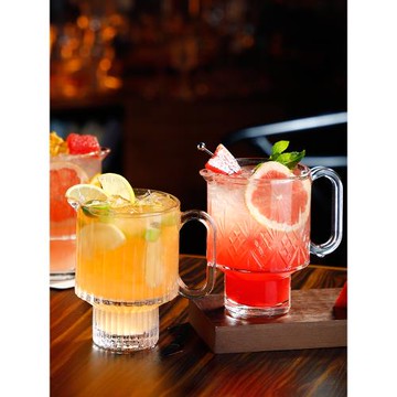 ins可疊水杯果茶杯帶把玻璃杯耐熱奶茶杯果汁杯網紅冷飲杯飲料杯