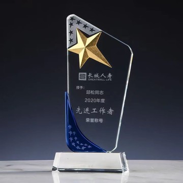水晶獎盃定製定做金屬大拇指五角星公司優秀員工年會頒獎獎牌刻字