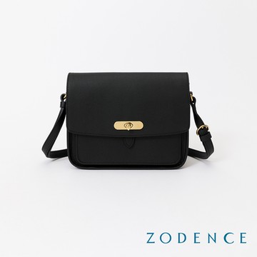 ZODENCE RENEE進口真皮水滴釦方型斜背包-黑
